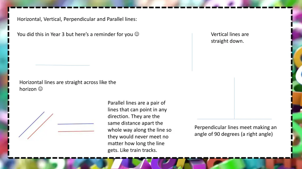 horizontal vertical perpendicular and parallel
