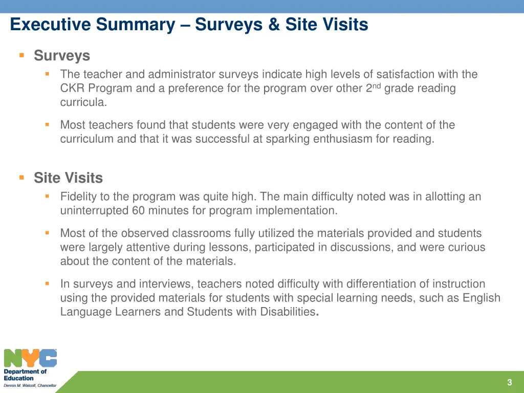 executive summary surveys site visits