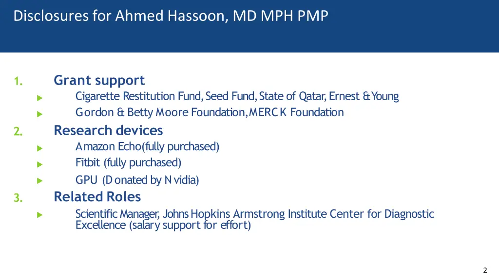 disclosuresfor ahmed hassoon md mph pmp