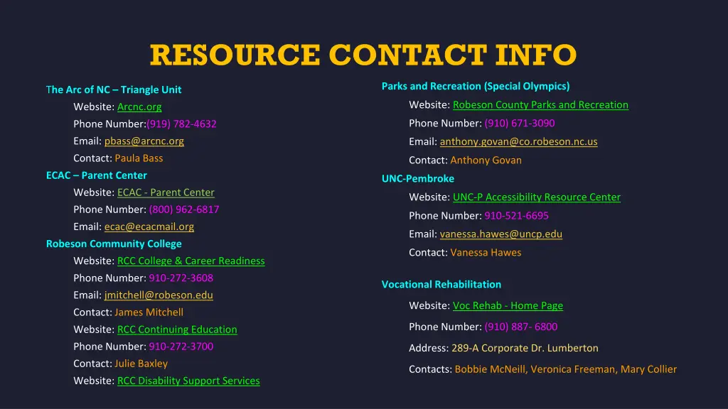 resource contact info