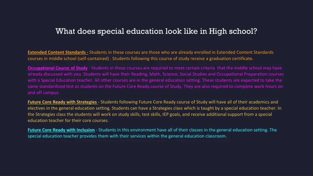 what does special education look like in high