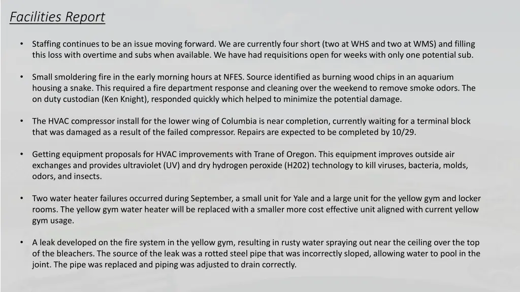 facilities report