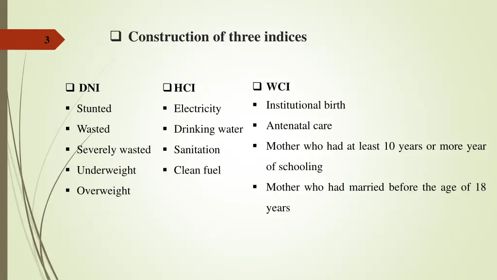 construction of three indices