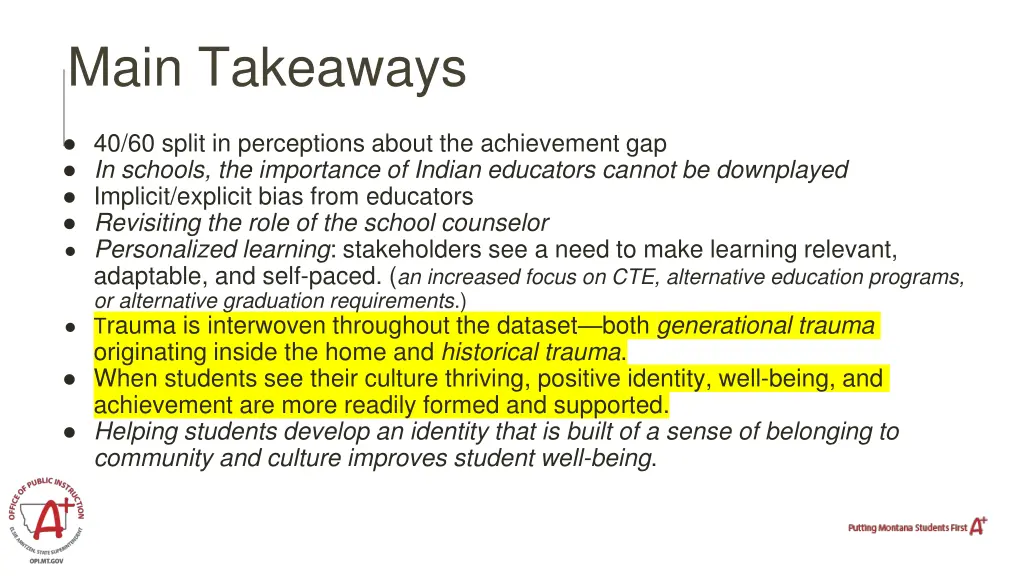 main takeaways