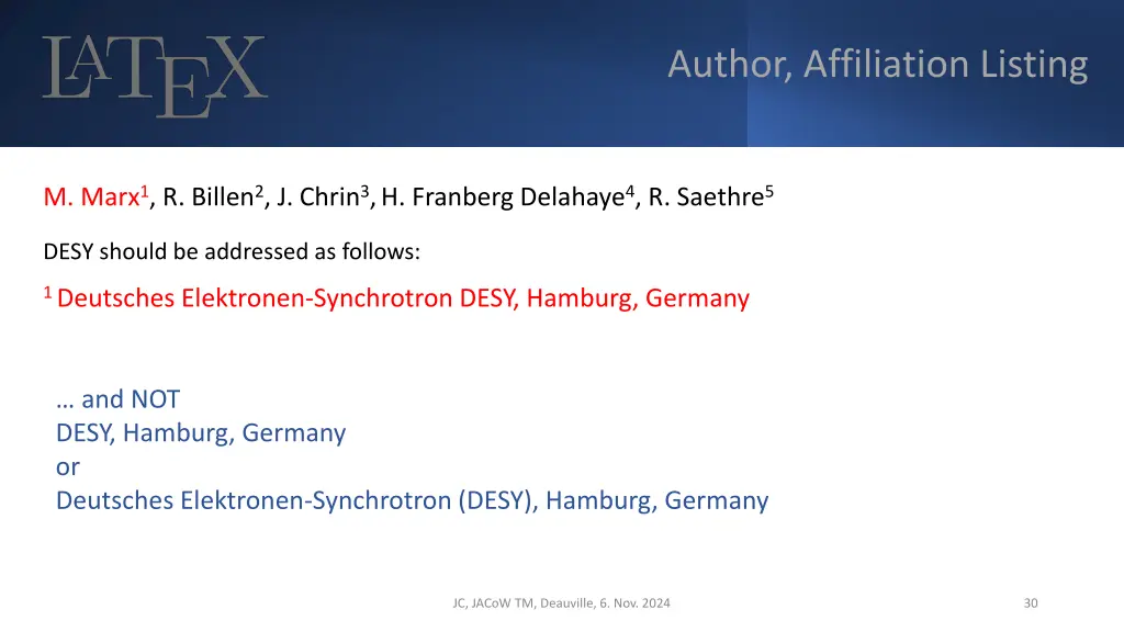 author affiliation listing 1