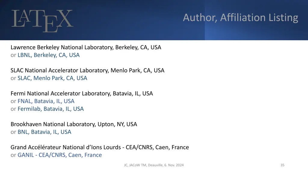 author affiliation listing 6