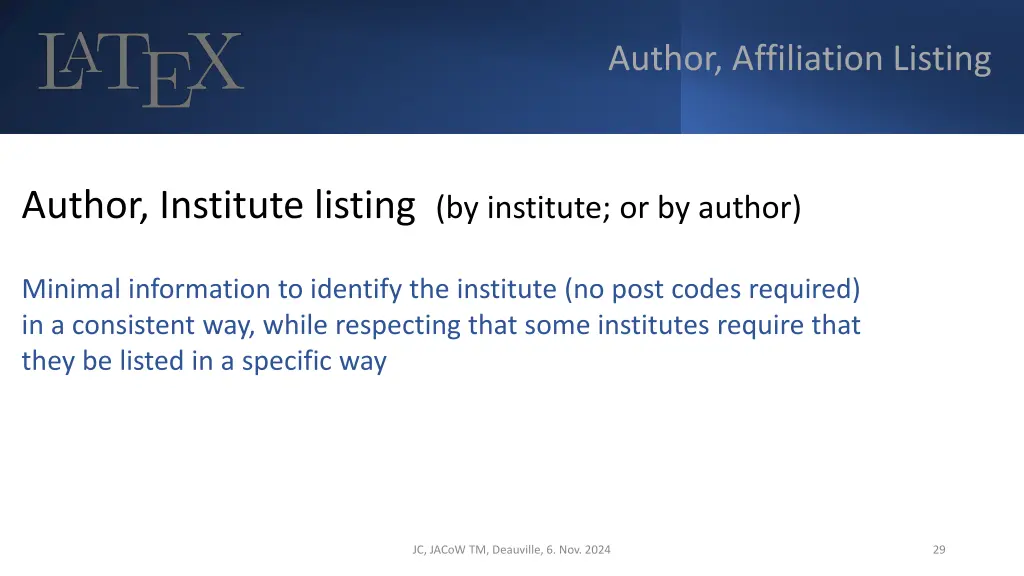 author affiliation listing