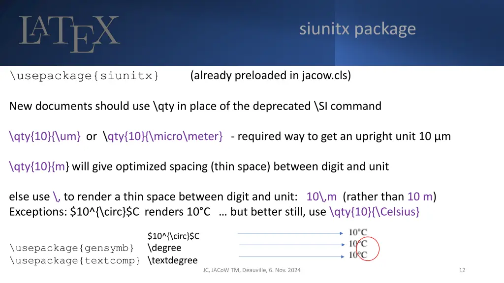 siunitx package