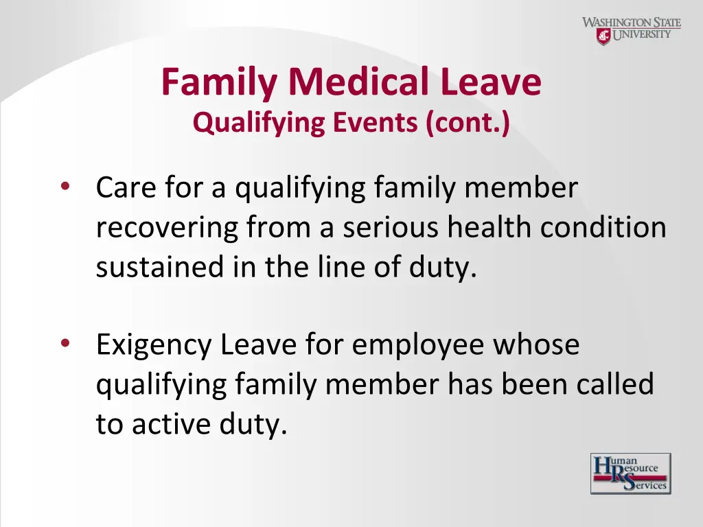 family medical leave qualifying events cont