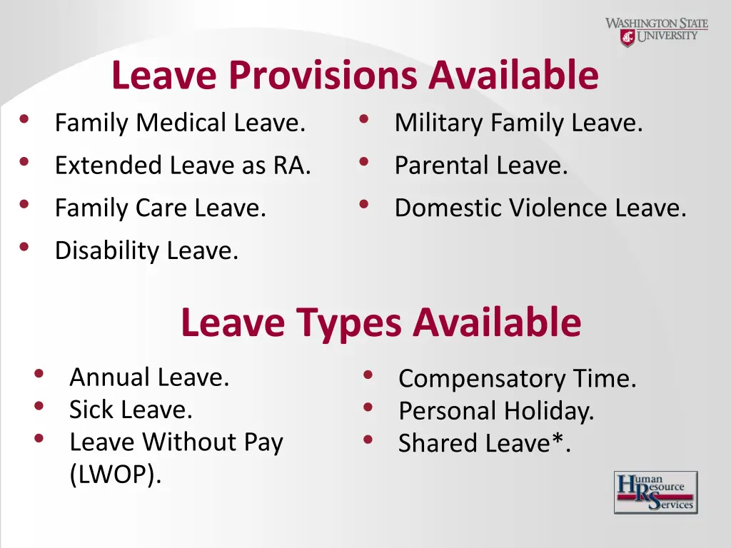 leave provisions available family medical leave