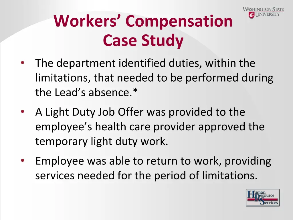 workers compensation case study the department