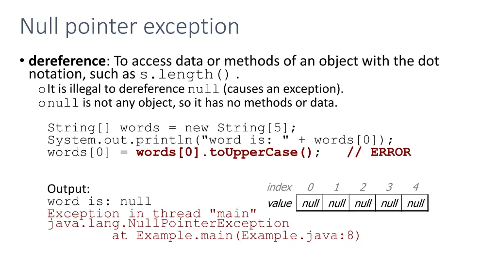 null pointer exception
