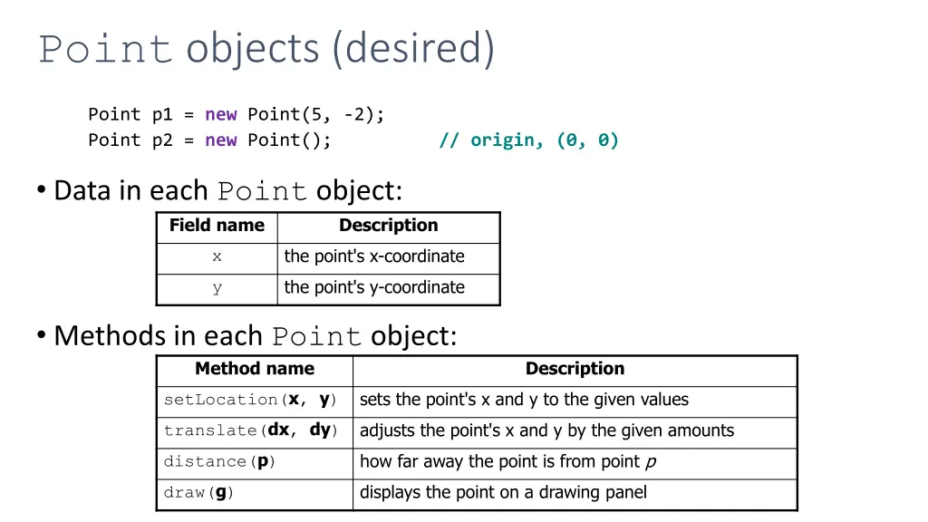 point objects desired