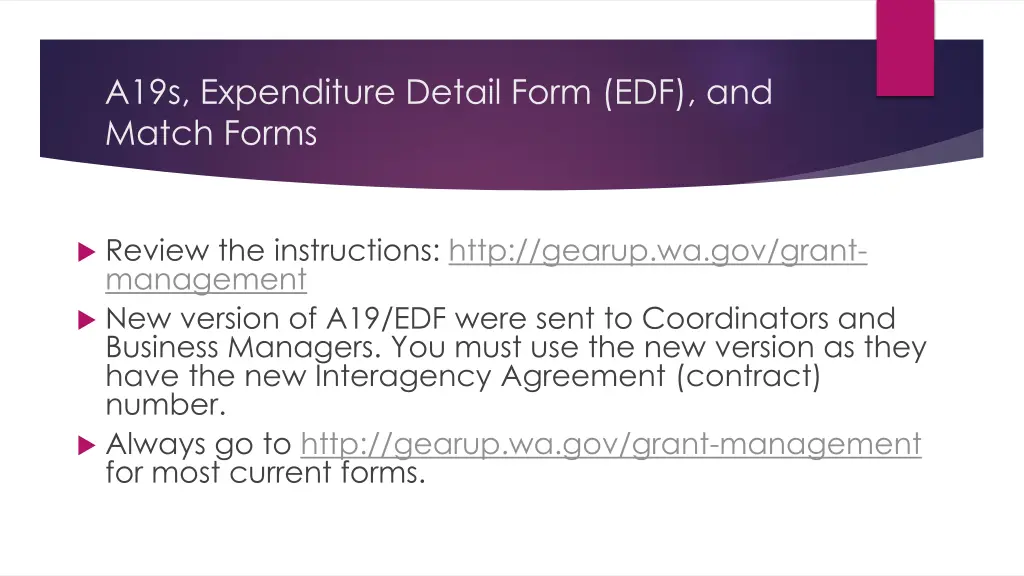 a19s expenditure detail form edf and match forms
