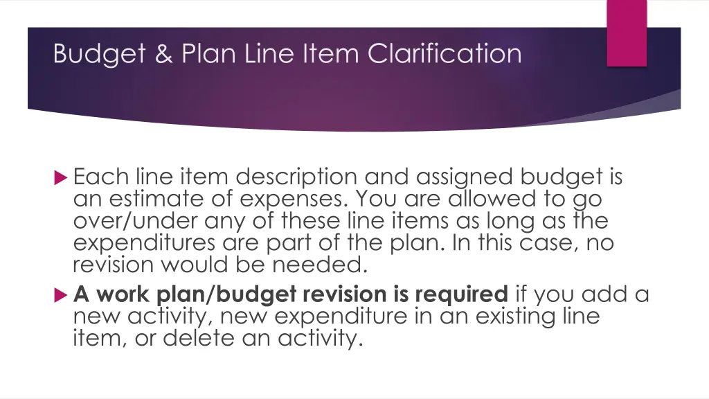 budget plan line item clarification