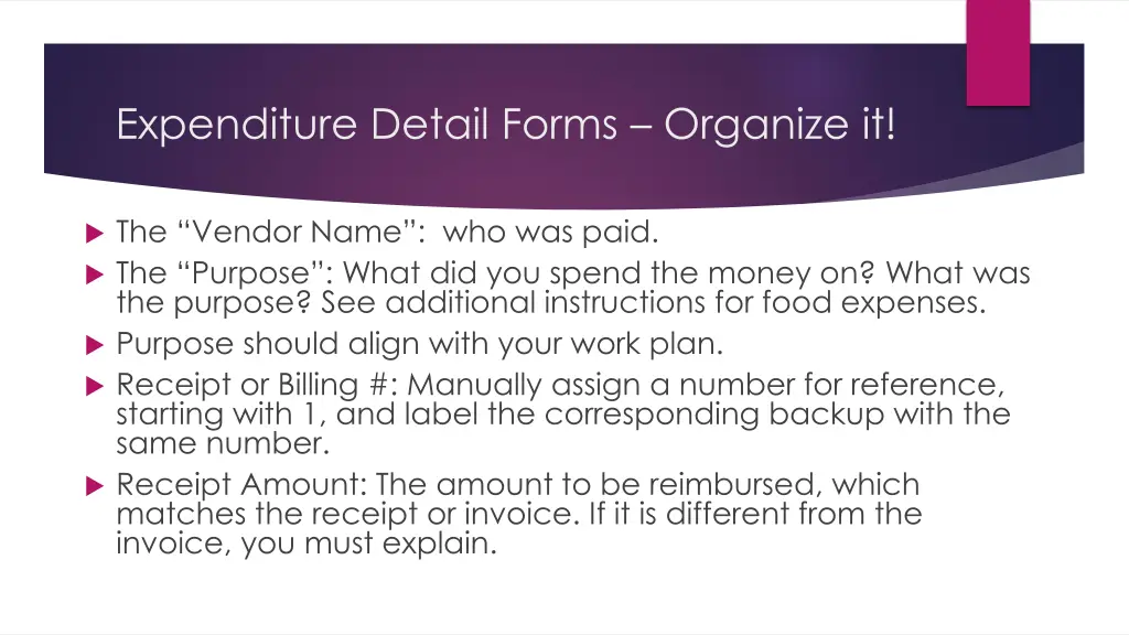 expenditure detail forms organize it 1