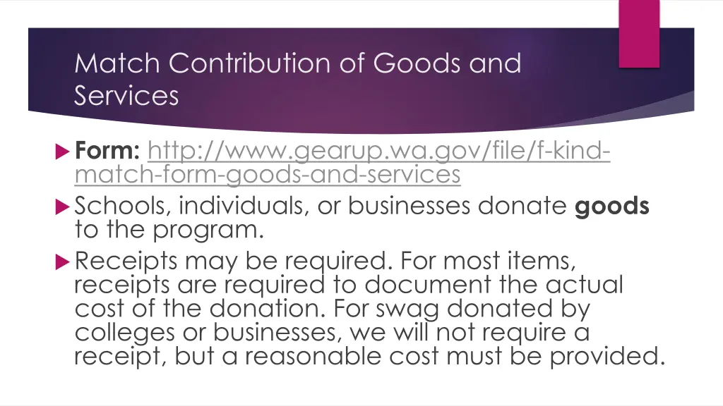 match contribution of goods and services