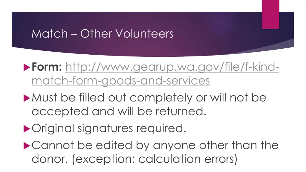 match other volunteers
