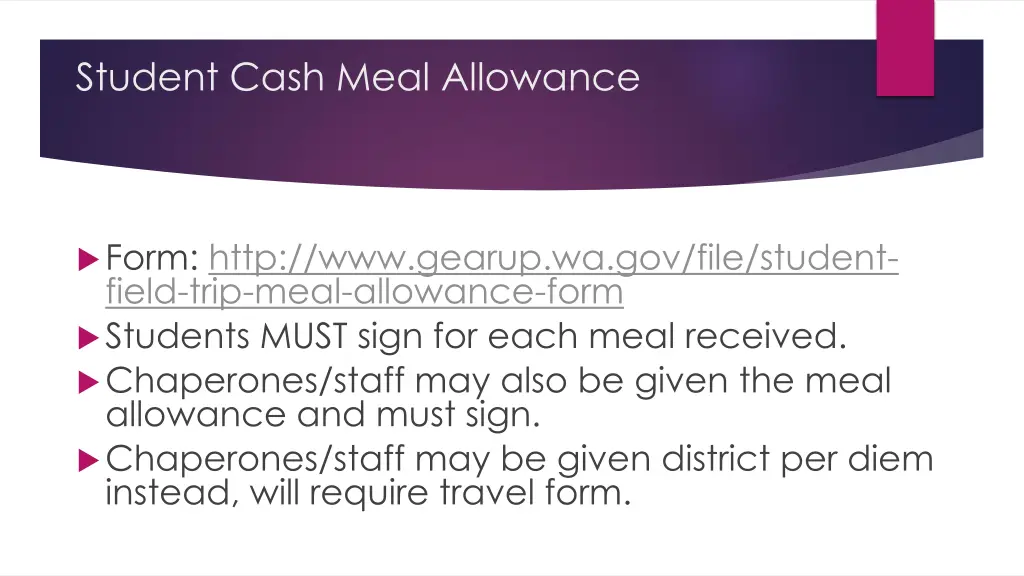 student cash meal allowance