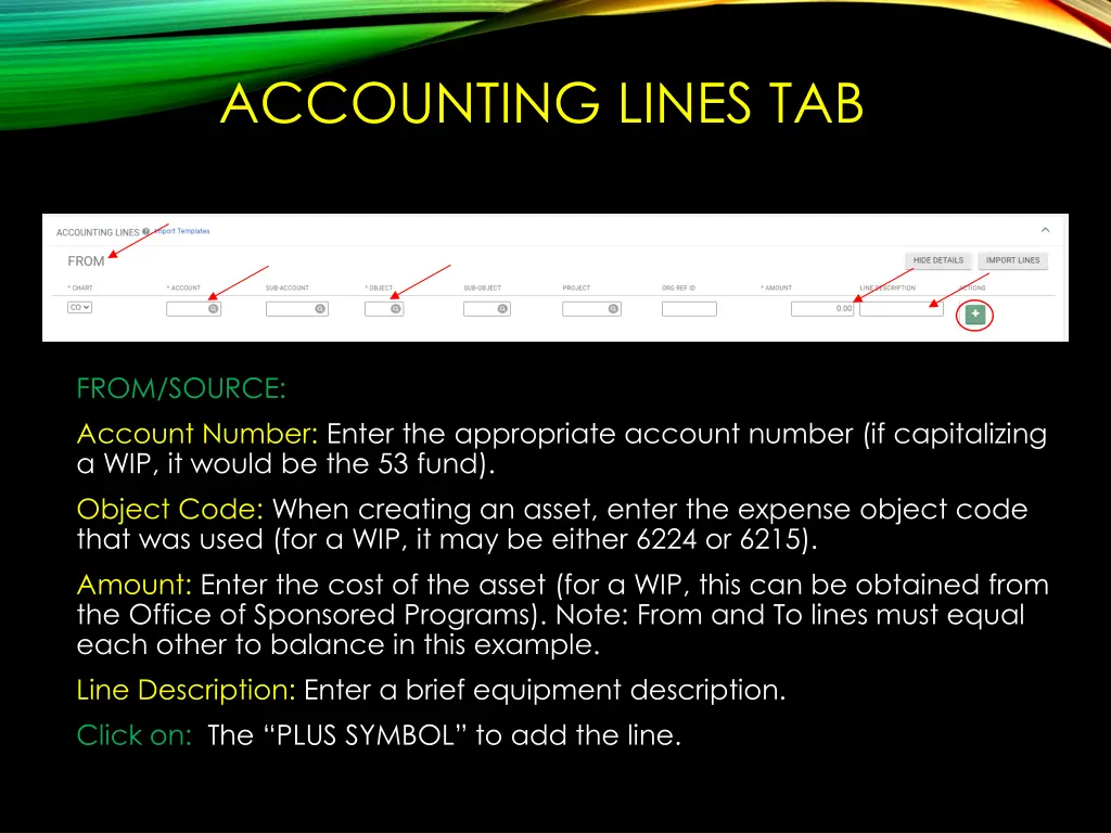 accounting lines tab