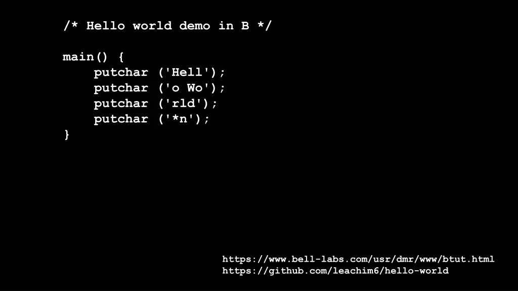 hello world demo in b