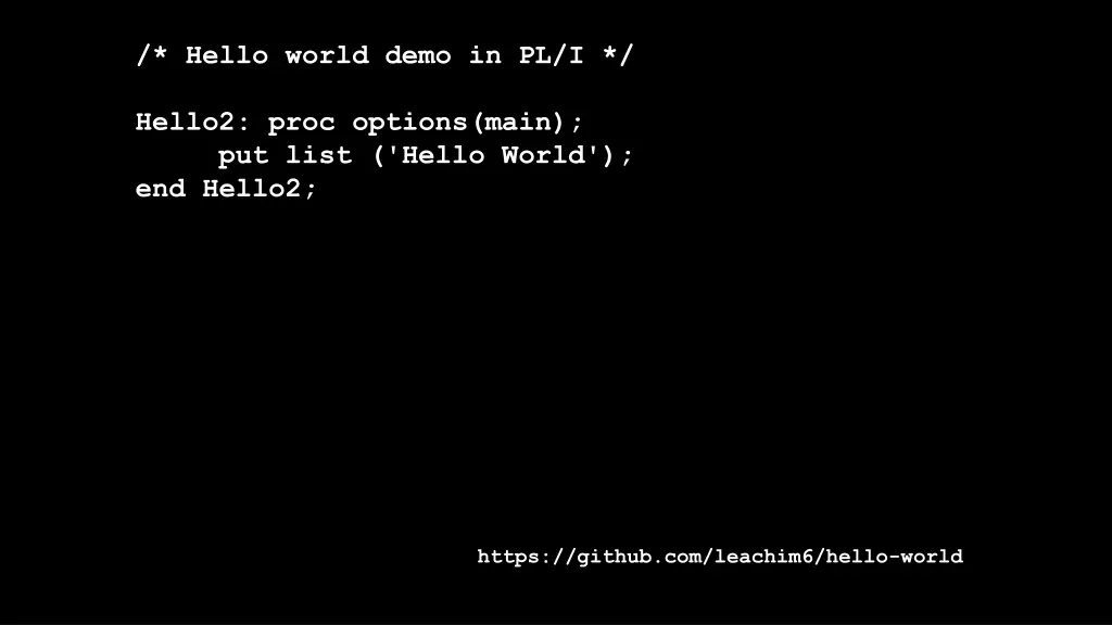 hello world demo in pl i