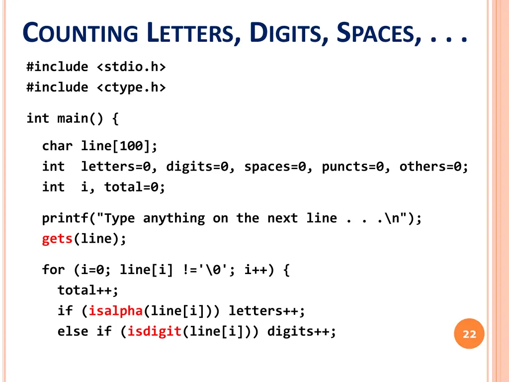 c ounting l etters d igits s paces