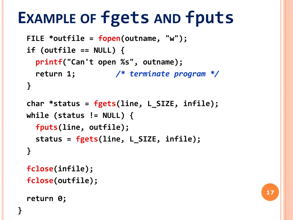 e xample of fgets and fputs 1