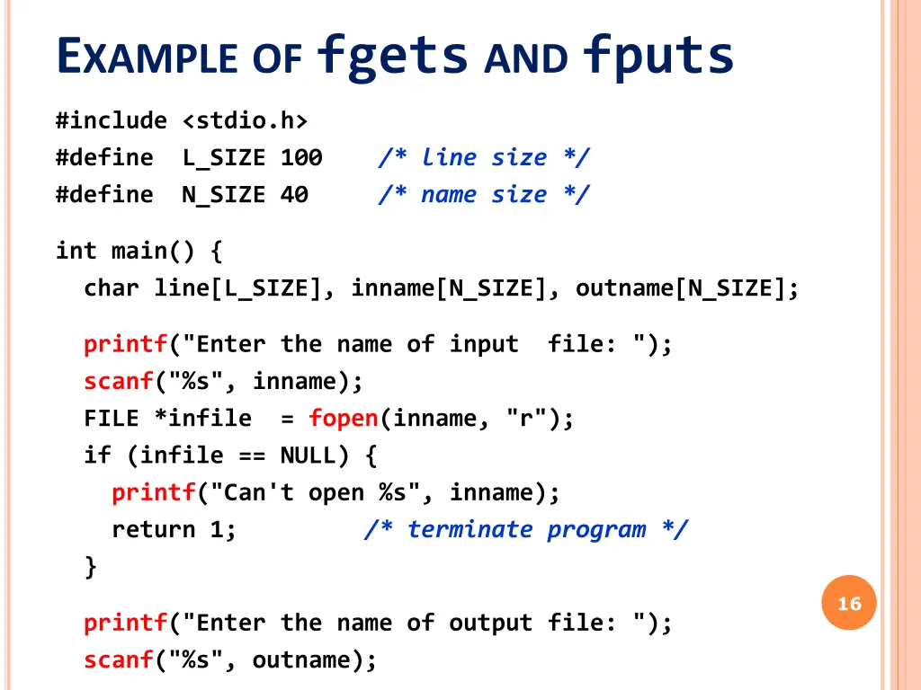 e xample of fgets and fputs