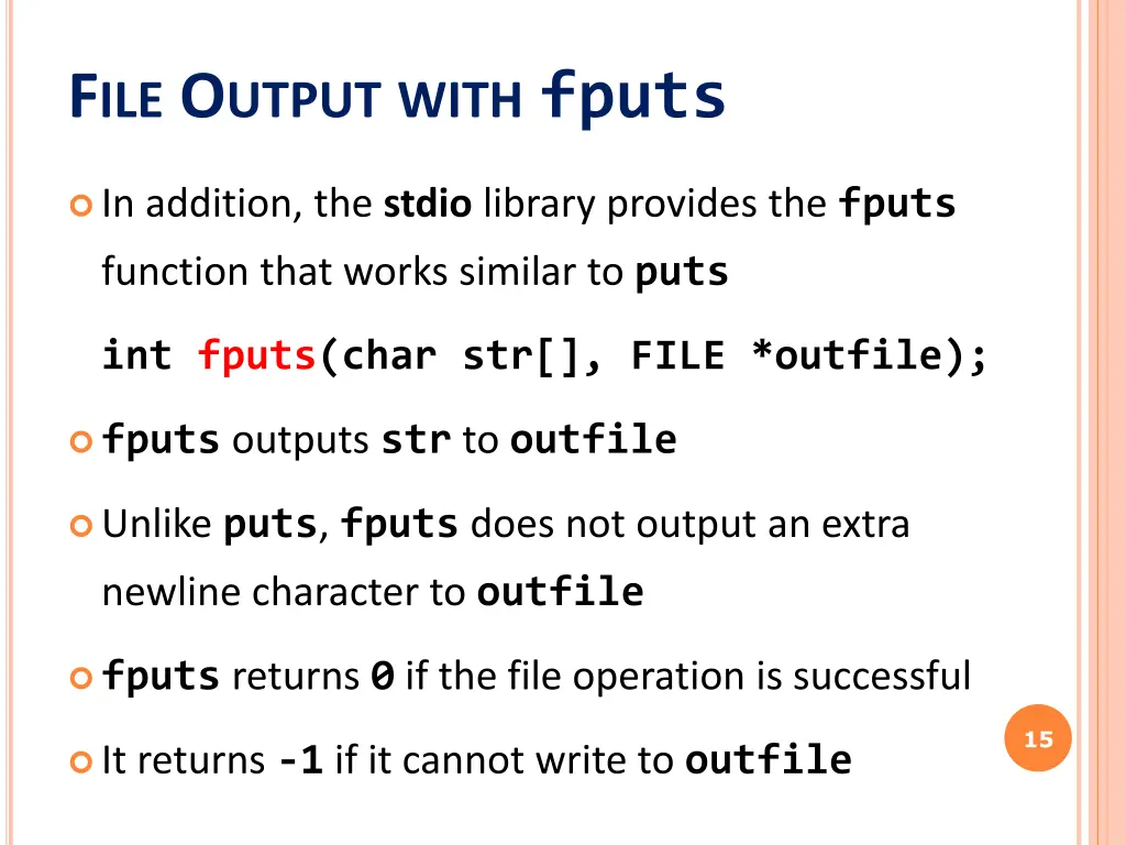 f ile o utput with fputs