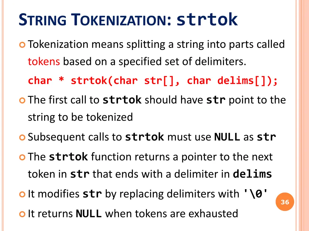 s tring t okenization strtok