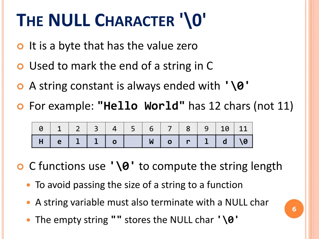 t he null c haracter 0