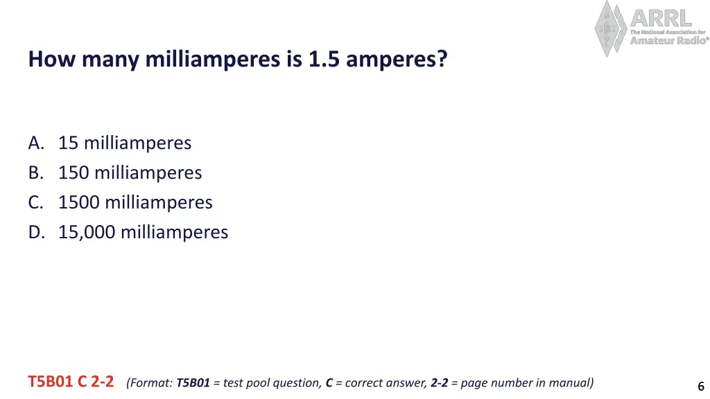 how many milliamperes is 1 5 amperes