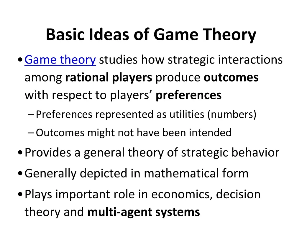 basic ideas of game theory