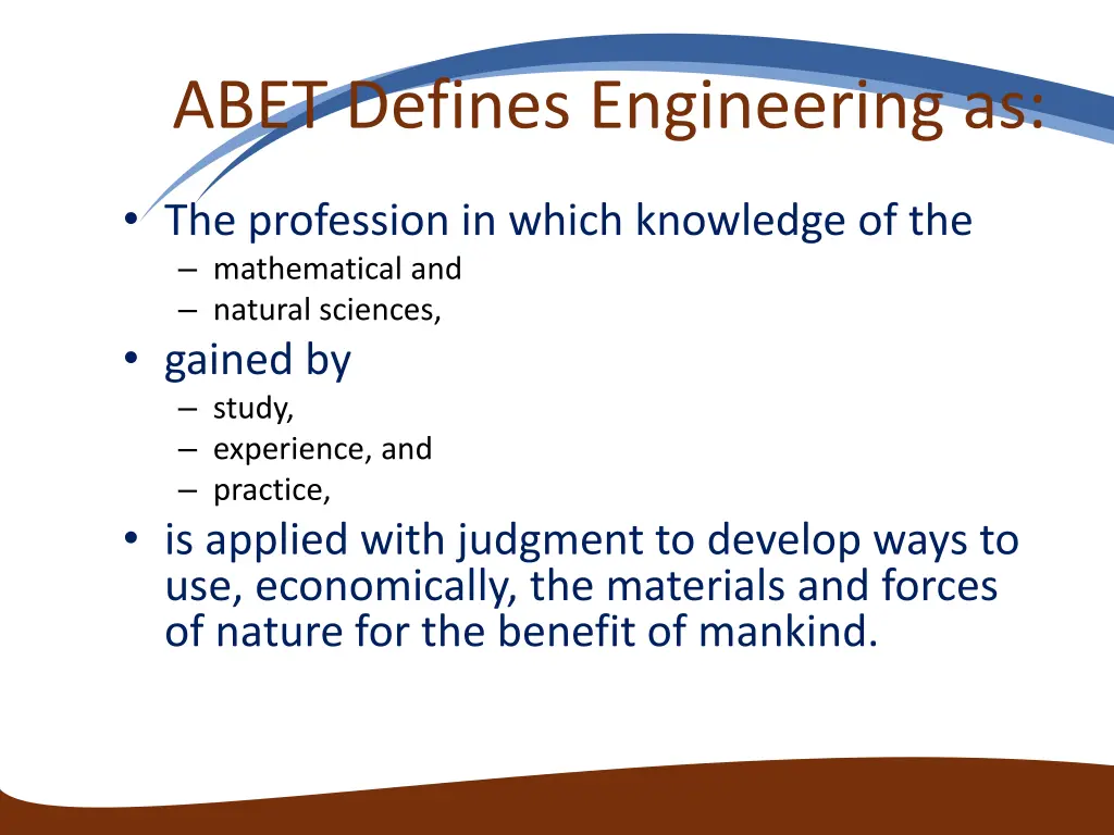 abet defines engineering as