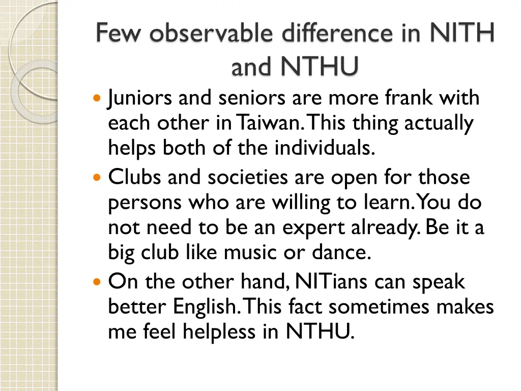 few observable difference in nith and nthu