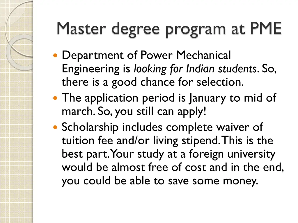 master degree program at pme