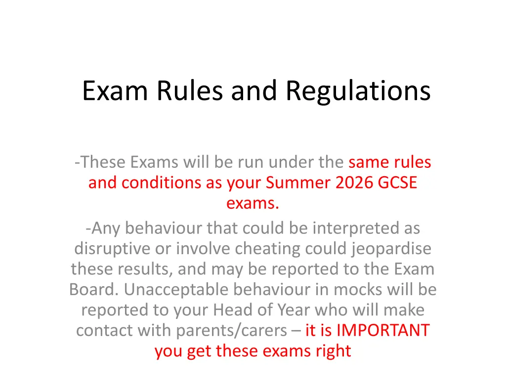 exam rules and regulations