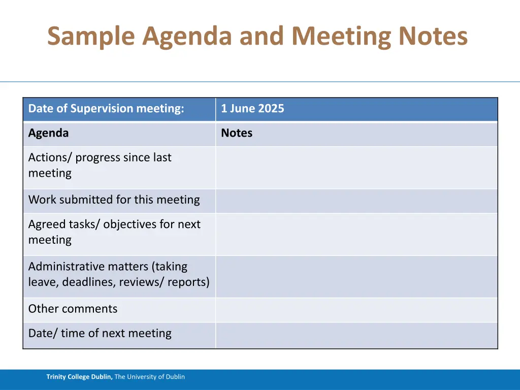 sample agenda and meeting notes