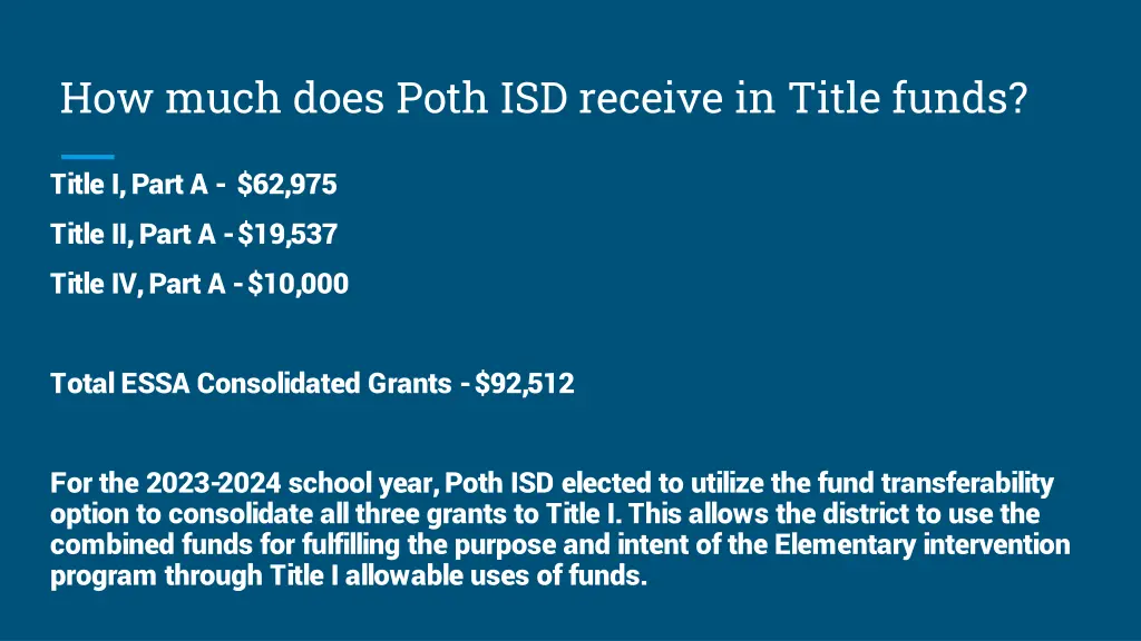 how much does poth isd receive in title funds