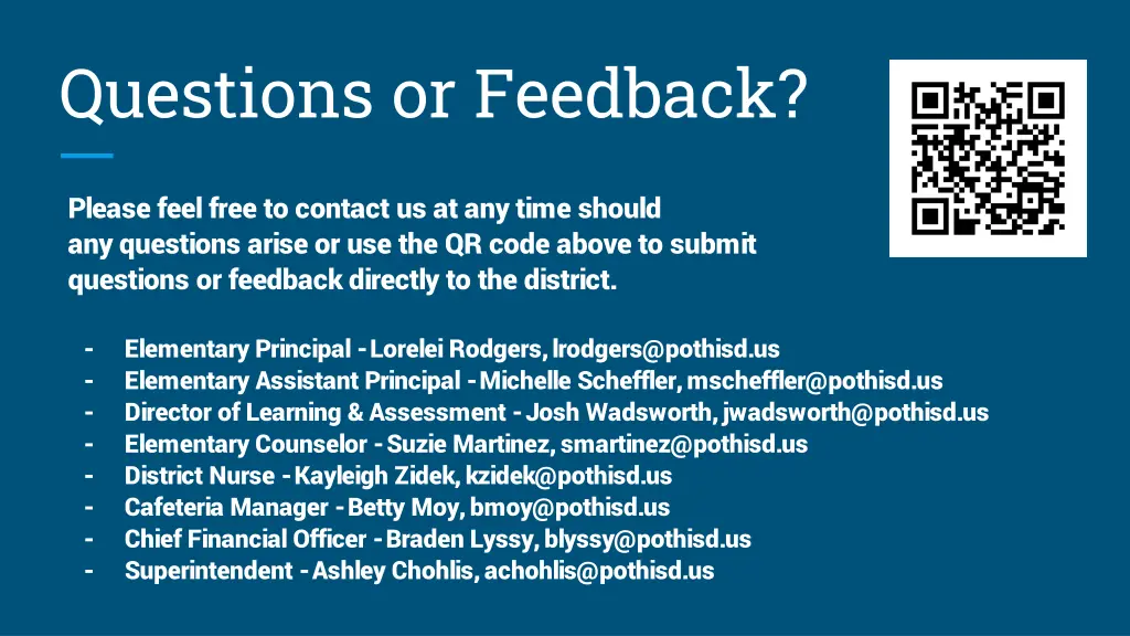 questions or feedback