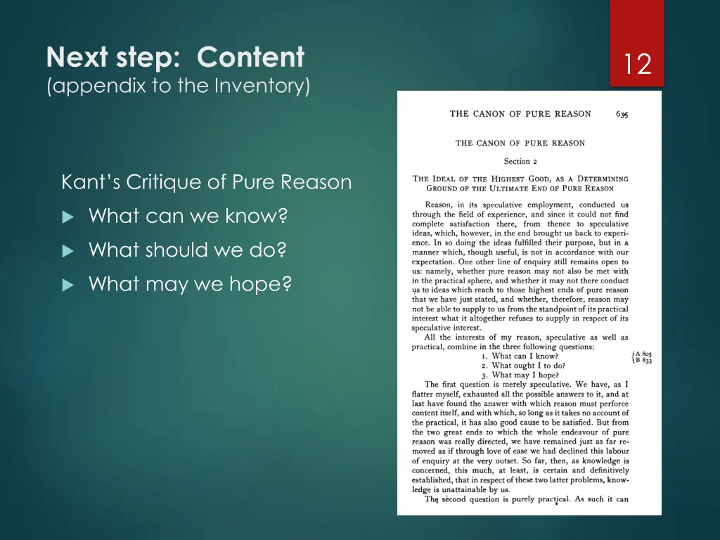 next step content appendix to the inventory
