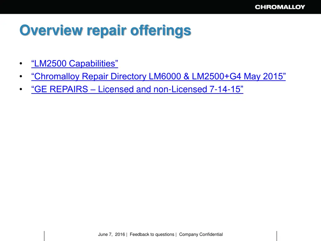 overview repair offerings