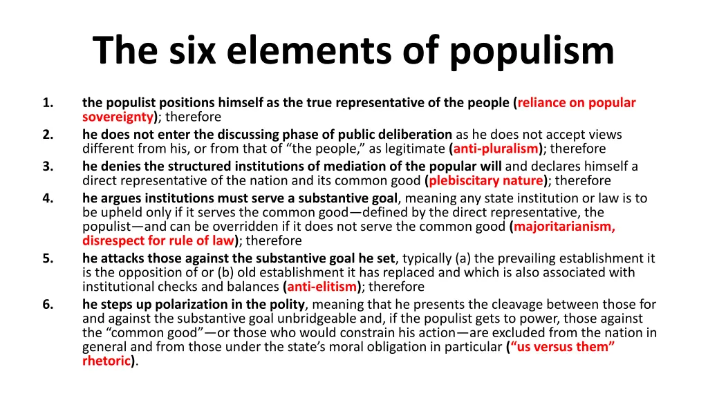 the six elements of populism