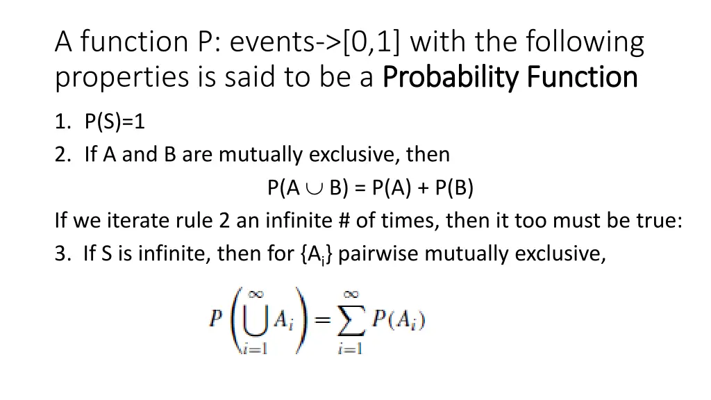 a function p events 0 1 with the following