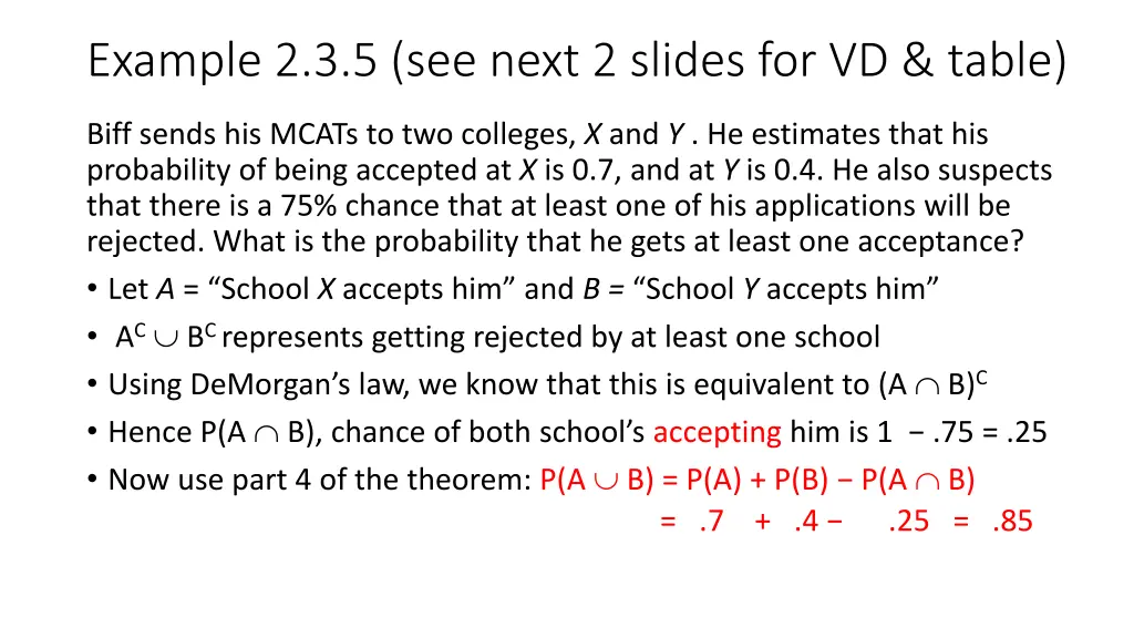 example 2 3 5 see next 2 slides for vd table