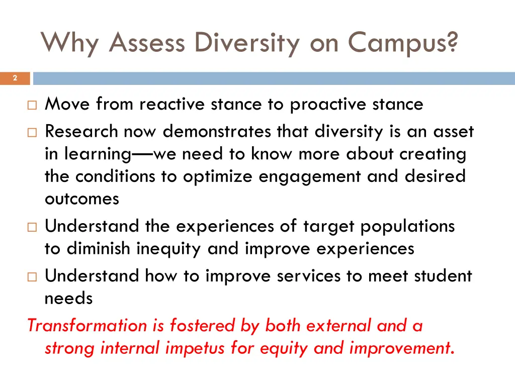 why assess diversity on campus