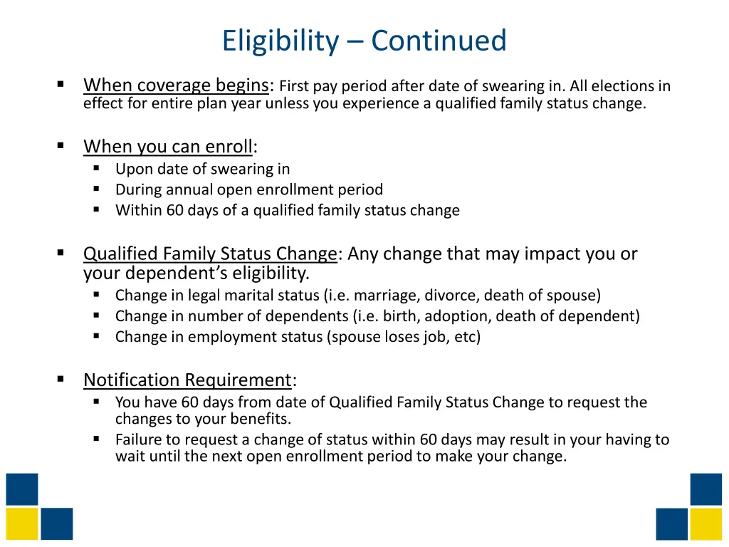 eligibility continued