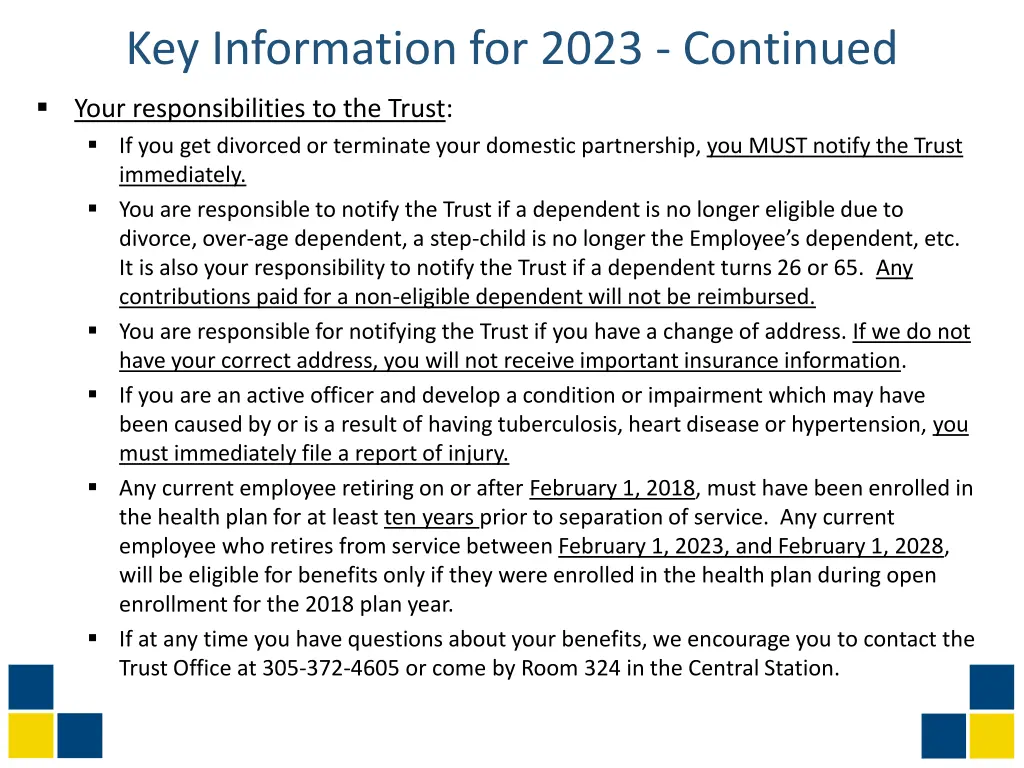 key information for 2023 continued