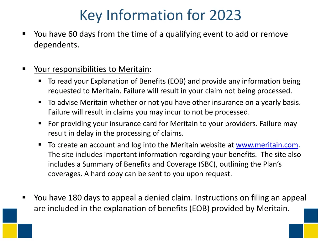 key information for 2023